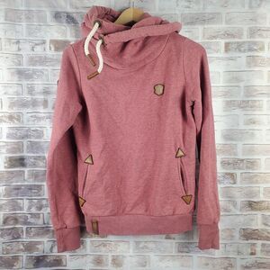 Naketano Sweater Hoodie Womens M Burgundy Leather Patches Logo Unique